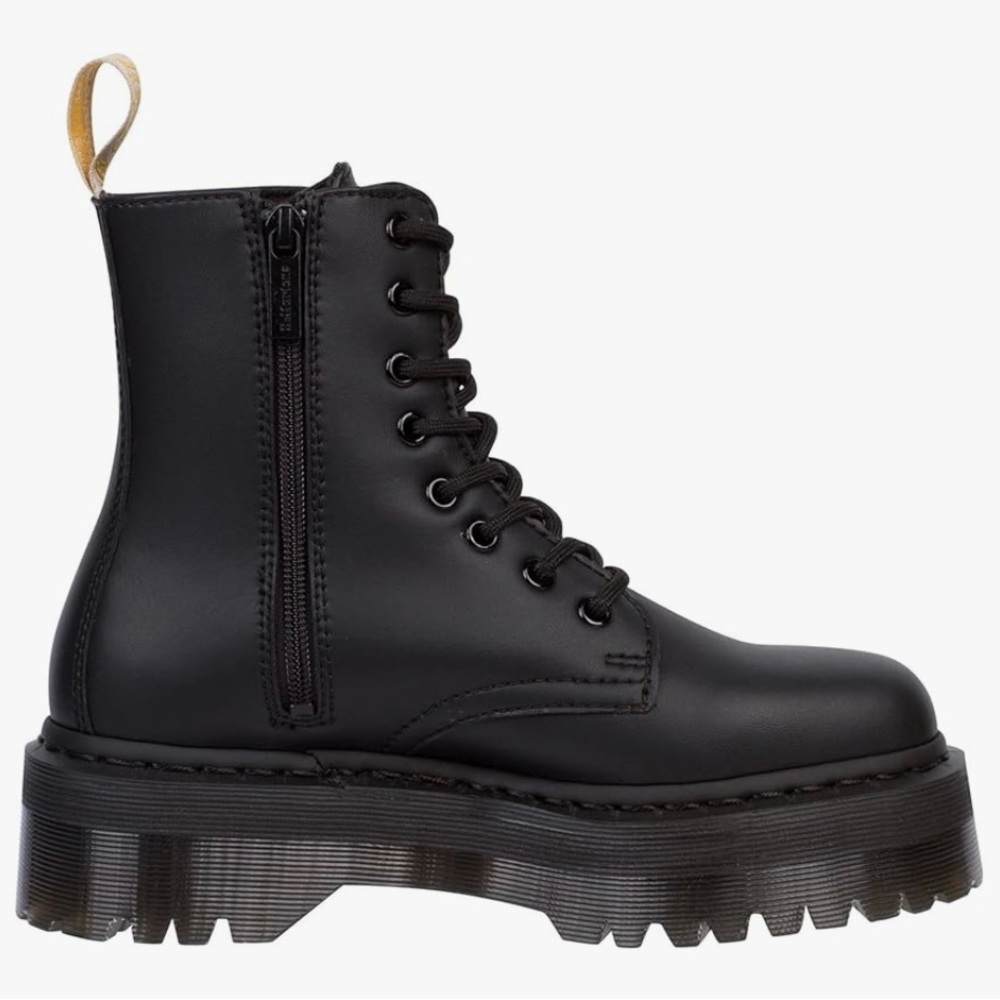 Dr. Martens Black Combat Boots with Chunky Sole and Side Zipper